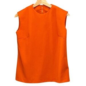 Vintage 60s Mod Retro Sleeveless Summer Top Go Go Orange Knit  Groovy Poly Bold